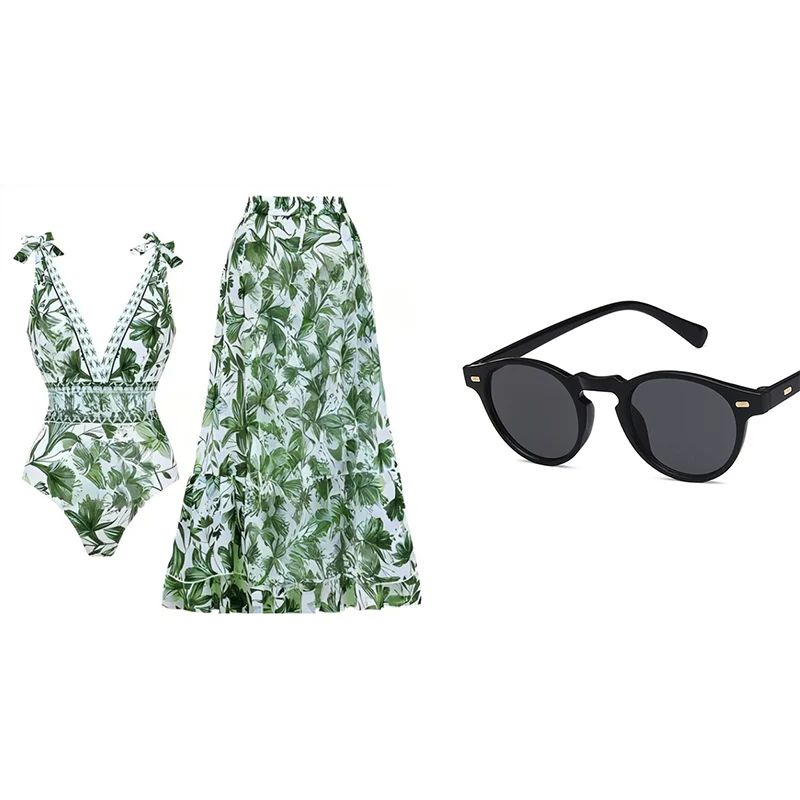 💃Last Day Special Sale 49% OFF🩱 V Neck Lace Up Printed One Piece Swimsuit and Skirt - Image 22