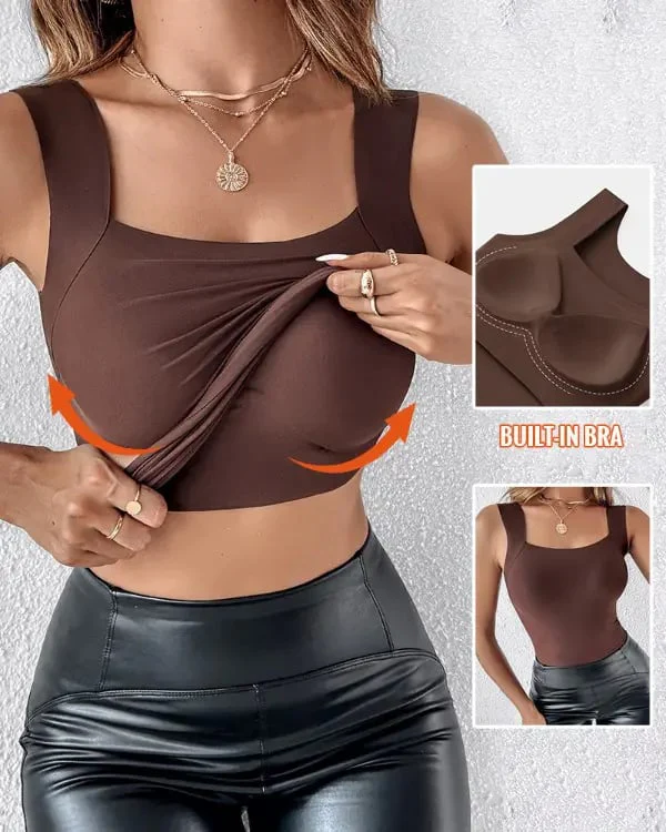 Women’s U Neck Thermal Tank Tops with Built-In Bra - Image 10