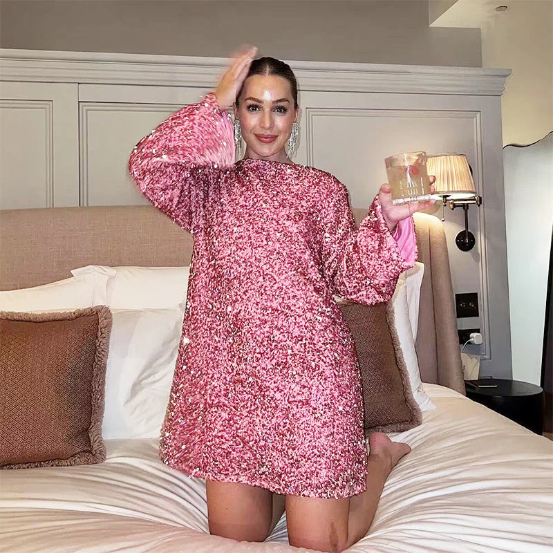 🎅CHRISTMAS SALE 50% OFF!!⏳50K+ SOLD! 🎁✨Long Sleeve Loose Sequined Tie-back Dress