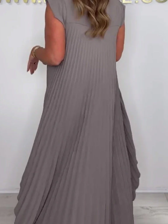⏰Hot Sale 50% OFF💕Laney Pleated Short Sleeve Irregular Midi Top and Elastic Waist Wide Leg Pants Set - Image 5