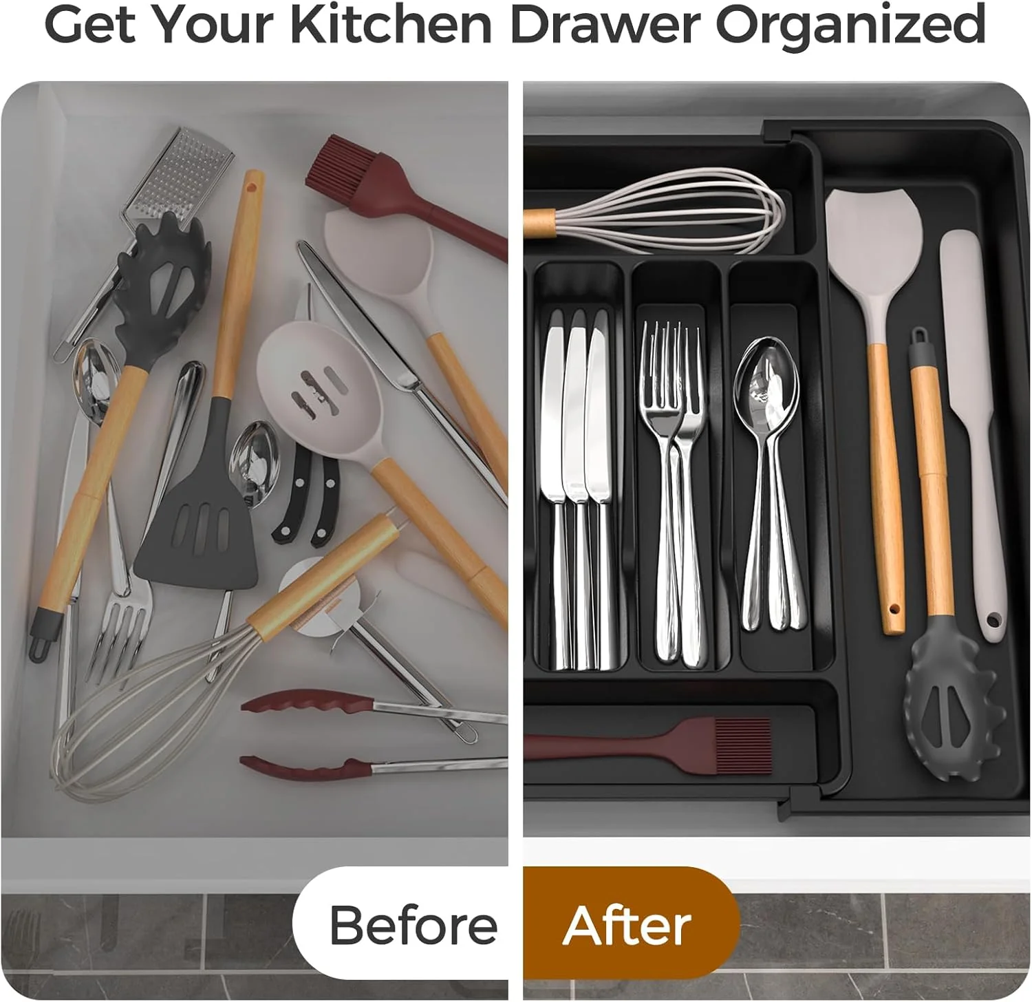 🔥LAST DAY SALE 50% OFF!!🔥Large Silverware Drawer Organizer Expandable Utensil Tray for Kitchen - Image 5