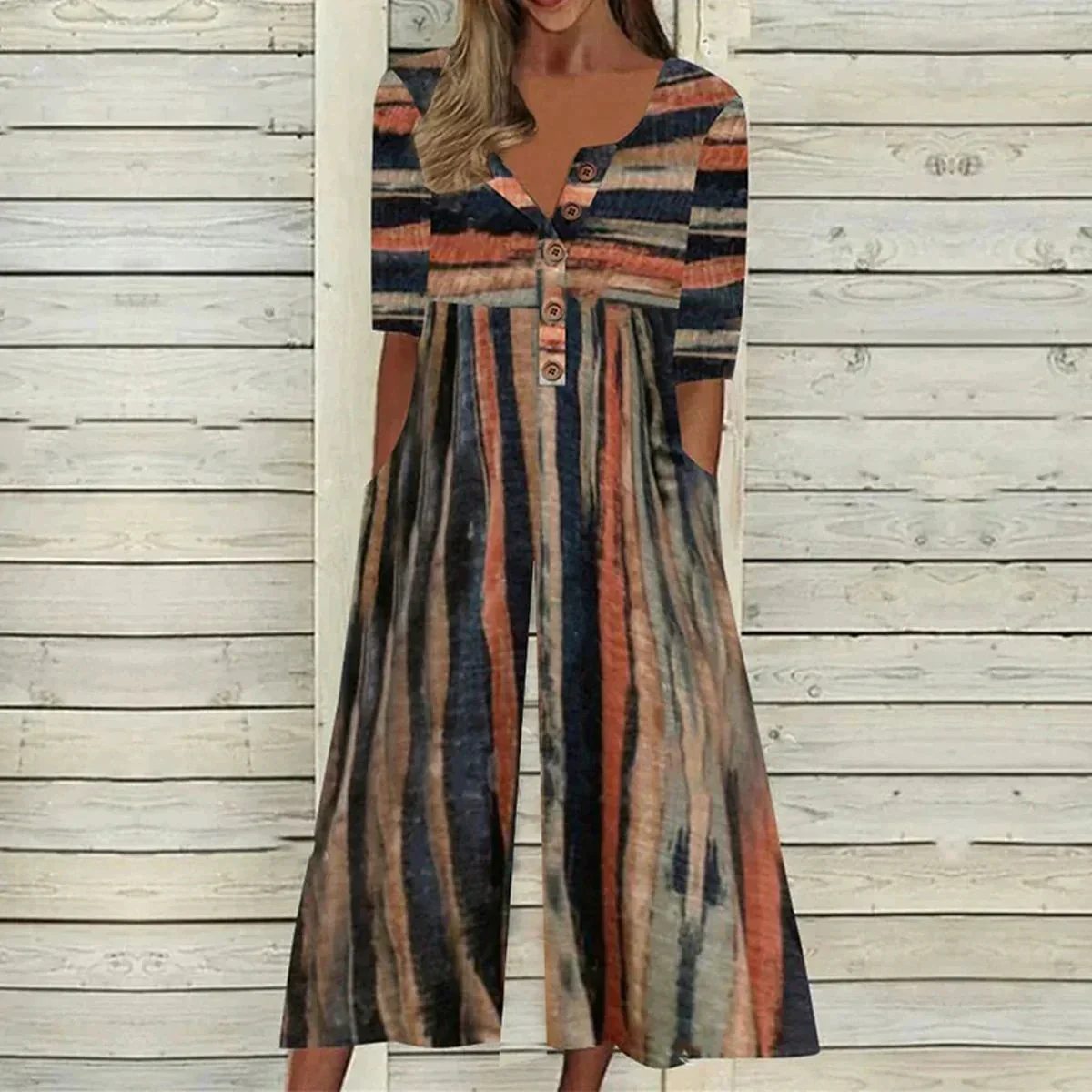 💥Last Day Special Sale 49% OFF💃Printed V-Neck Side Pocket Jumpsuit - Image 4