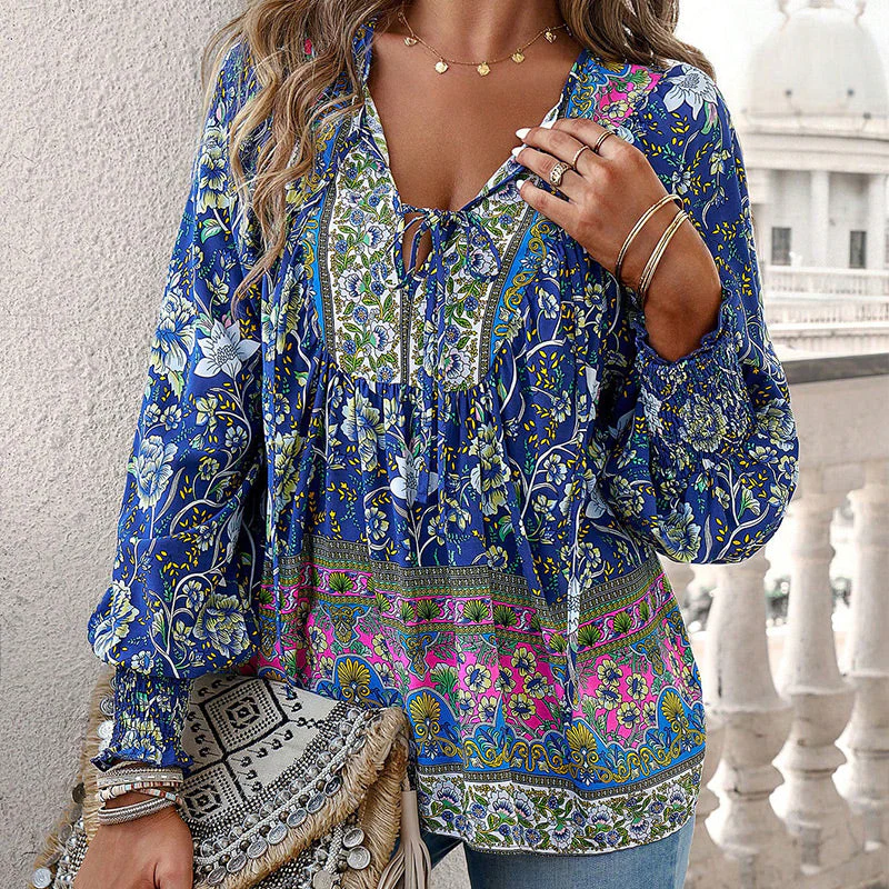 🌷LAST DAY SALE 50% OFF🌷Women's Fashion Printed v-Neck Long Sleeve Shirt 2 - Image 10