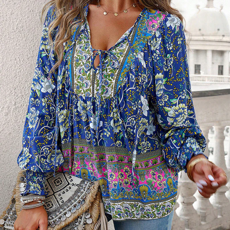 🌷LAST DAY SALE 50% OFF🌷Women's Fashion Printed v-Neck Long Sleeve Shirt 2 - Image 12