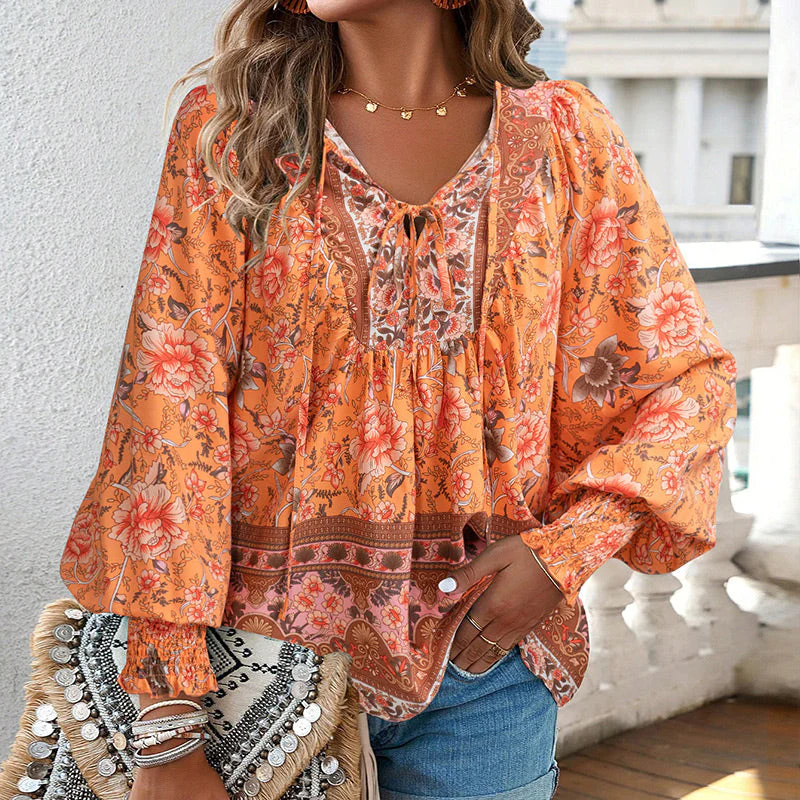 🌷LAST DAY SALE 50% OFF🌷Women's Fashion Printed v-Neck Long Sleeve Shirt 2 - Image 25