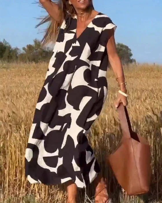 🎁Mother's Day Hot Sale 50%🔥V-Neck Print Dress