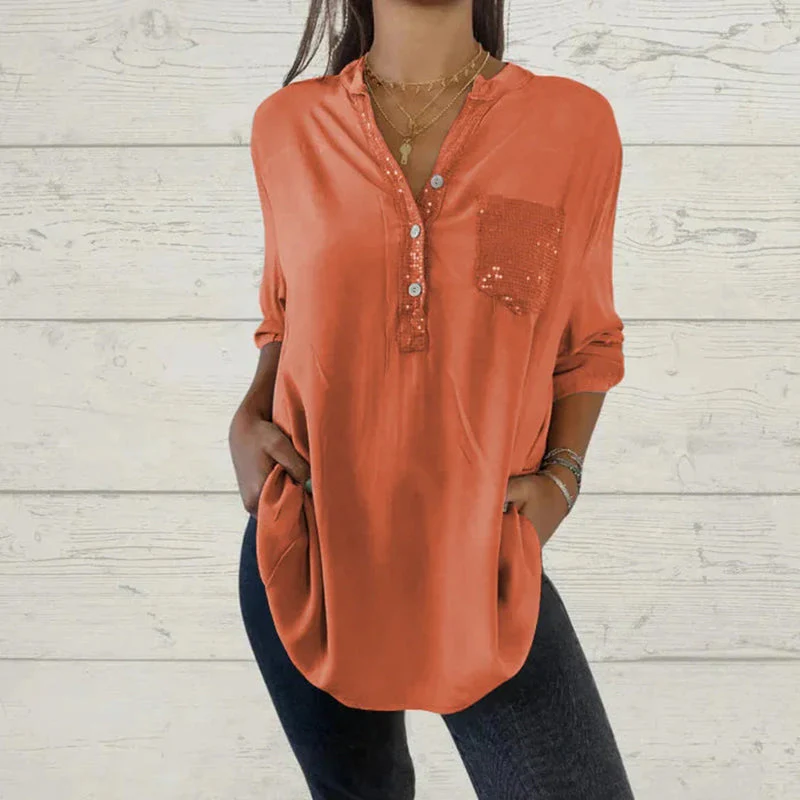 ⏳Limited Sale 49% OFF🌸Women's Sequin Patchwork V-neck Shirt - Image 7