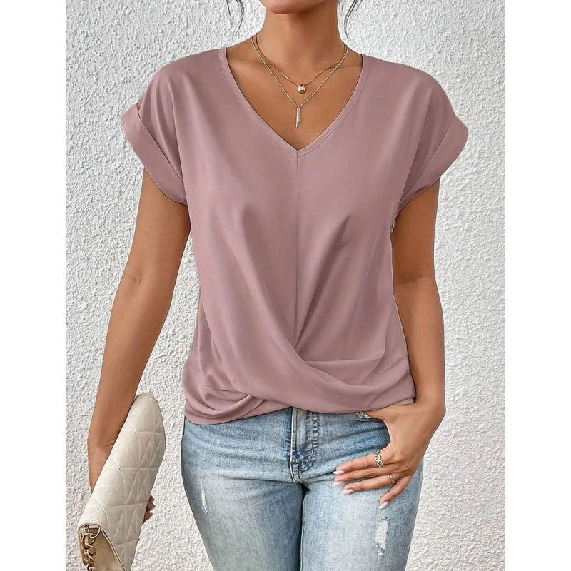 💥Last Day Sale 50% OFF👚Casual Short Sleeve Elegant V-neck Twist Tee - Image 2