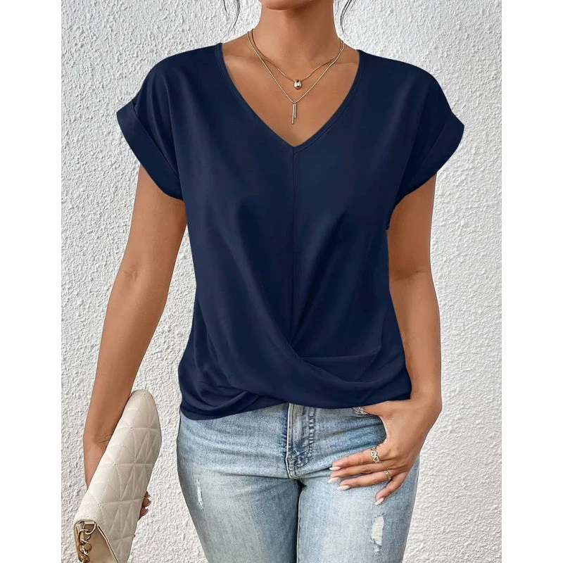 💥Last Day Sale 50% OFF👚Casual Short Sleeve Elegant V-neck Twist Tee - Image 7