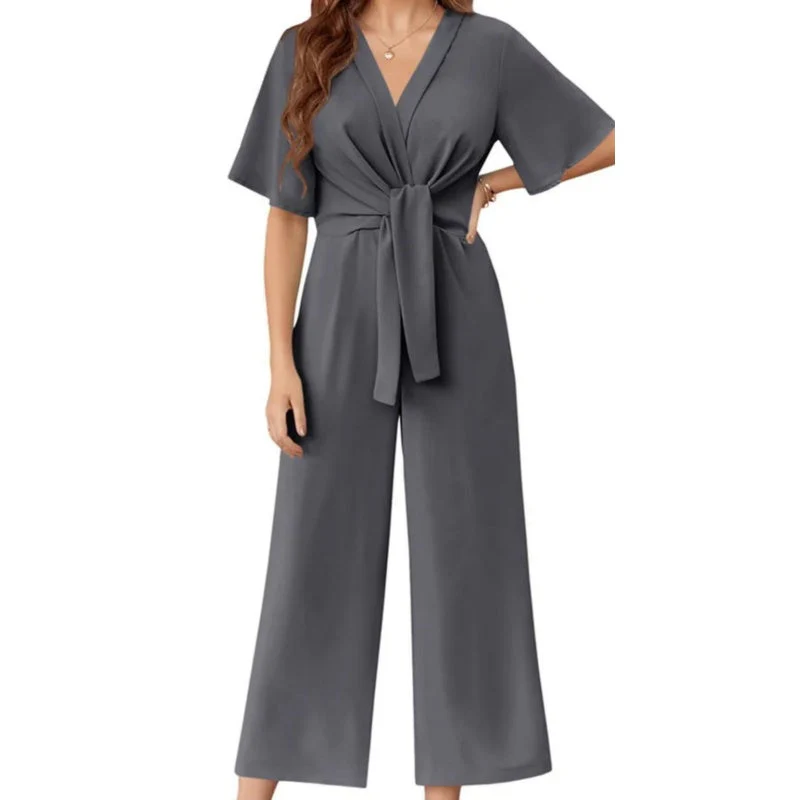 ⏰HOT SALE 49% OFF!!💖Women's Elegant V-Neck Wide Leg Waist Tie Jumpsuit - Image 5