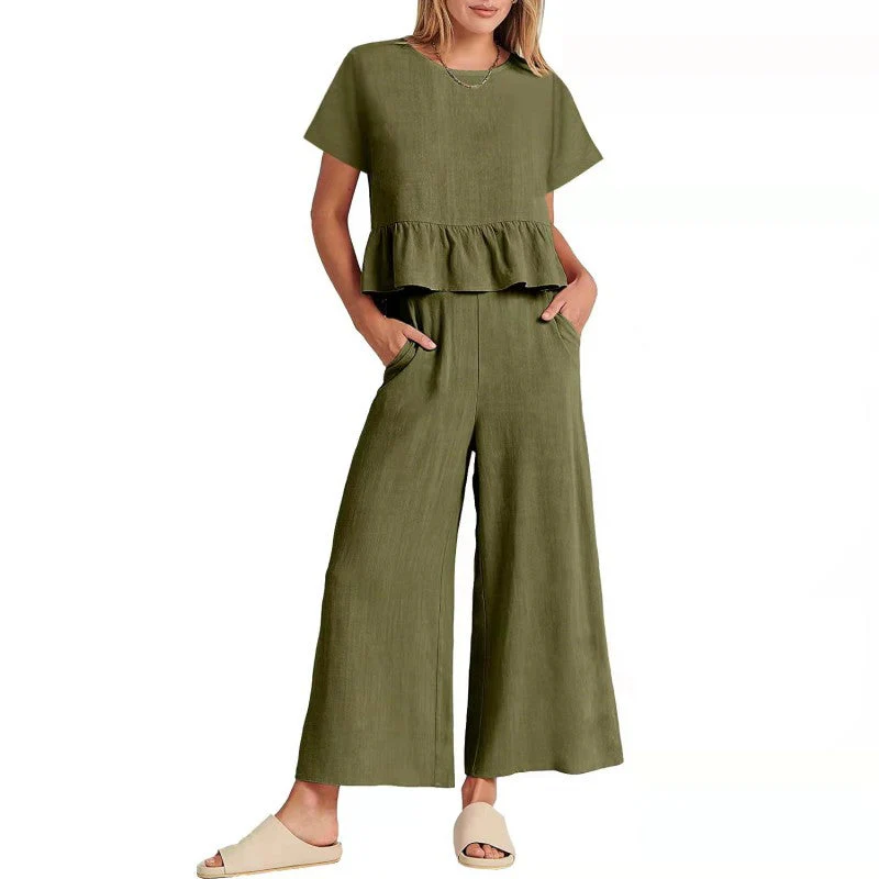 Women’s Casual Short-Sleeves Top & Wide Leg Pants 2-Piece Set - Image 8
