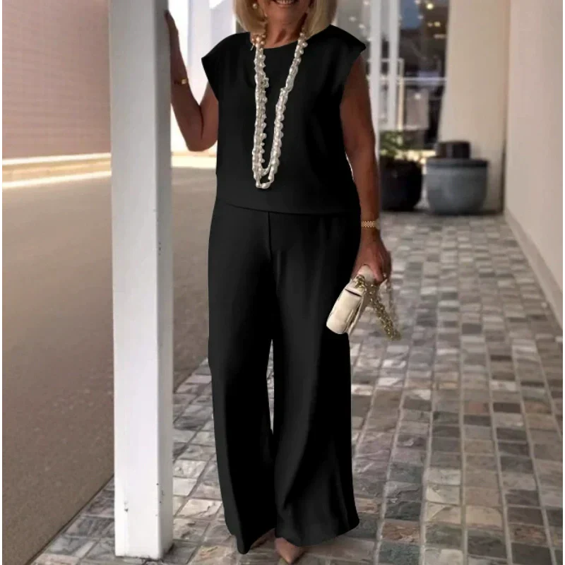 Women's Crew Neck Sleeveless Top and Pants Set - Image 5