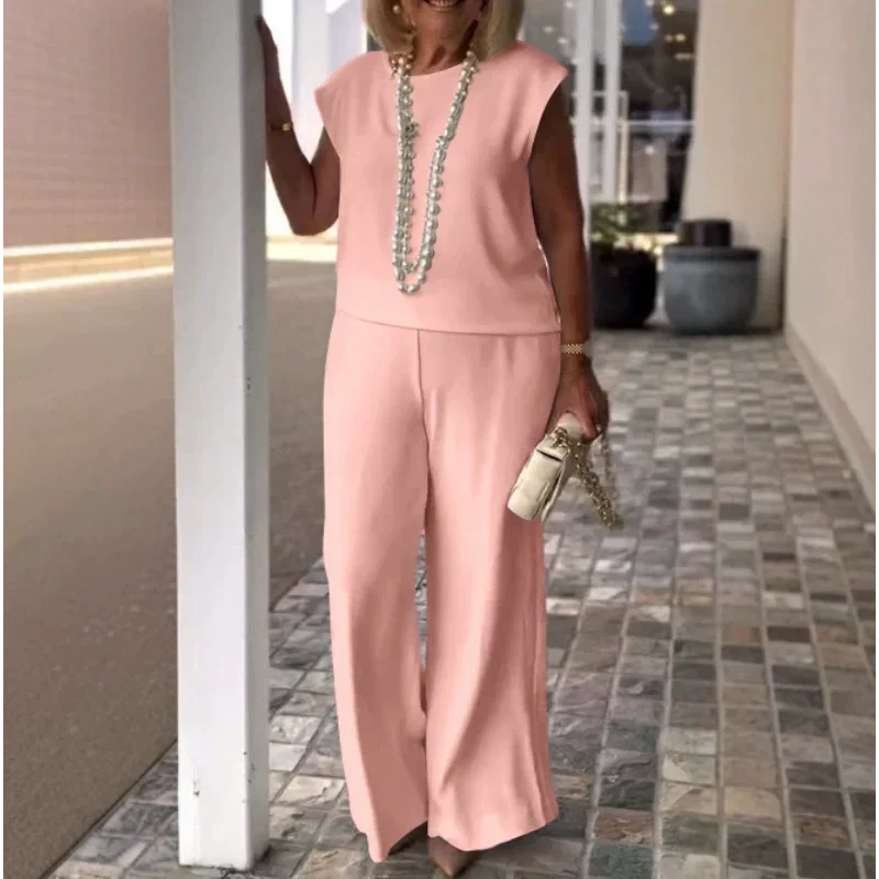 Women's Crew Neck Sleeveless Top and Pants Set - Image 9