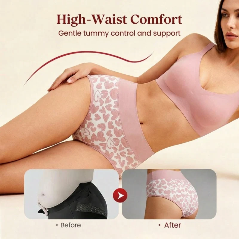 Women's High-Waist Heart Print Briefs - Image 3