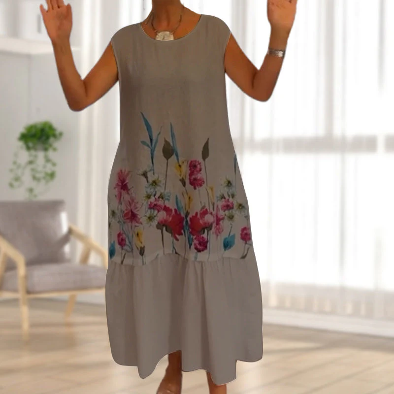 🌸Spring Special Sale 49% OFF🌸 Women's Loose Round Neck Sleeveless Floral Dress - Image 2