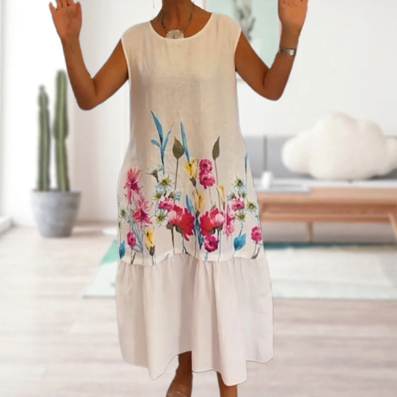 🌸Spring Special Sale 49% OFF🌸 Women's Loose Round Neck Sleeveless Floral Dress - Image 3