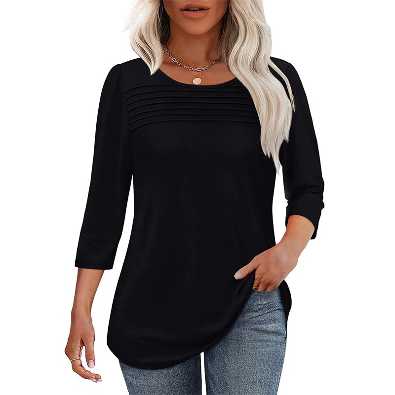 💜 LAST DAY PROMOTION - 50%OFF💜Women’s Pleated Detail 3/4 Sleeve Casual T-Shirt - Image 13