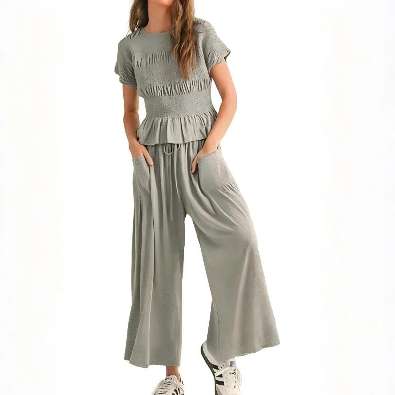 Women’s Pleated Top & Wide-Leg Pants Set - Image 15