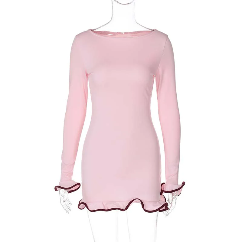 Women's Solid Color Long Sleeve Ruffle Dress - Image 13
