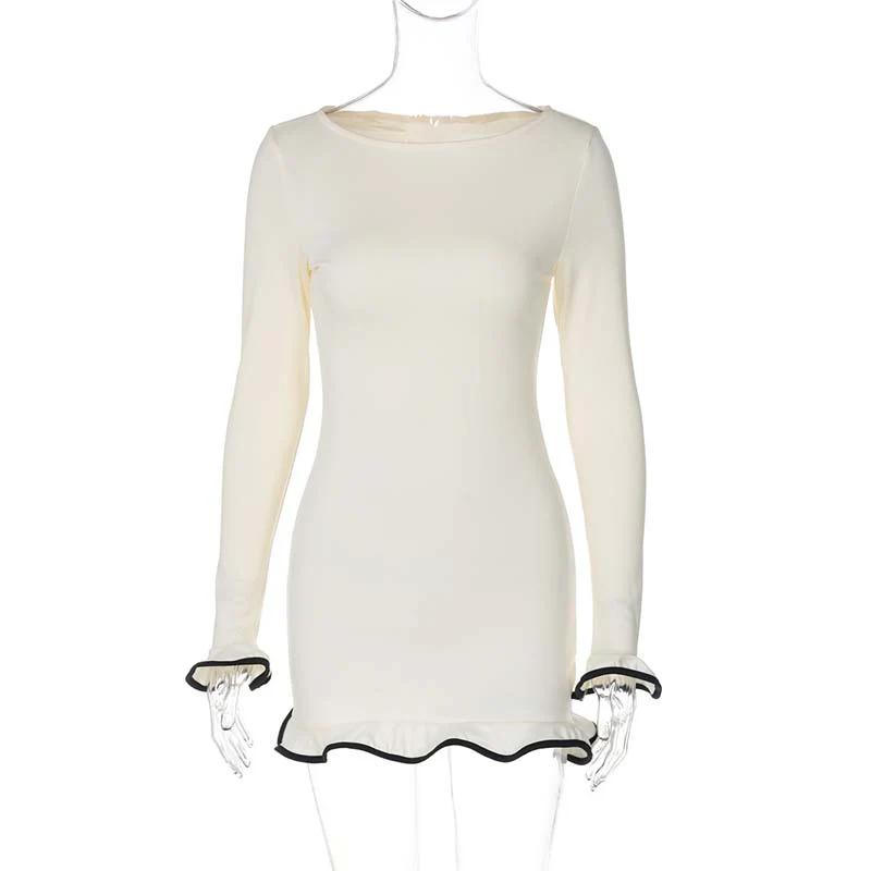Women's Solid Color Long Sleeve Ruffle Dress - Image 9