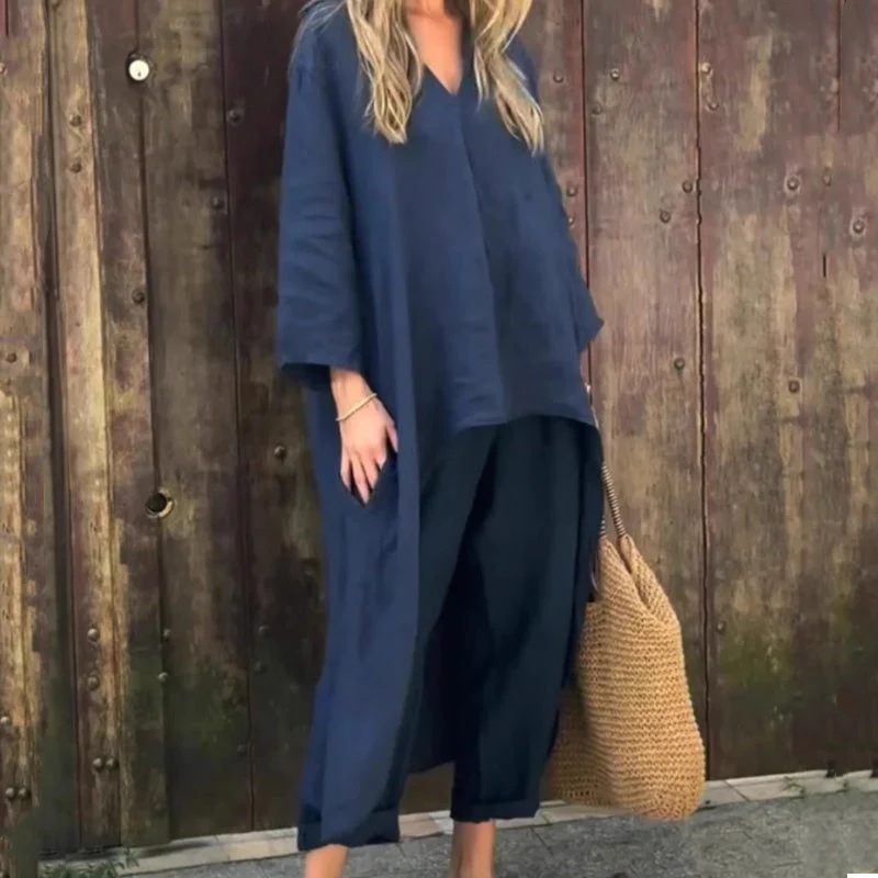 🌞👚Women's Summer Loose Pocket V-Neck 2-Piece Set🌸 Light and Comfortable, Stylish and Casual, A Summer Must-Have! - Image 3