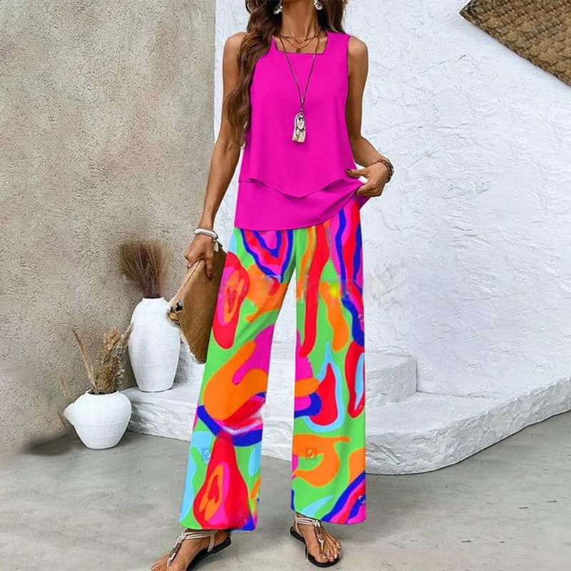 🔥Mother's Day Hot Sale 50% OFF🌺Women’s Trendy Print 2 Piece Outfits Sleeveless Top & Pants - Image 13