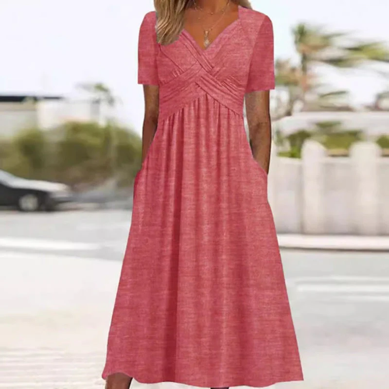 đLAST DAY SALE 50% OFFđWomenâs V-Neck Short Sleeve Long Dresses - Image 3