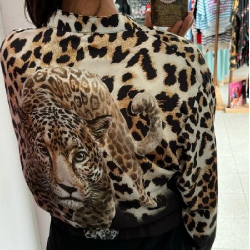 ⏰FLASH SALE 50% OFF💝Leopard Unique Print Zipper Drawstring Hem Bomber Jacket - Image 7