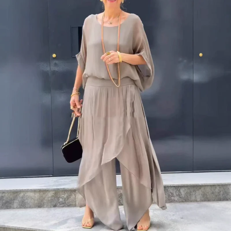 🌹Spring Promotion🌹Loose Top & Slit Wide-Leg Pants Chiffon 2-Piece Set - Image 2