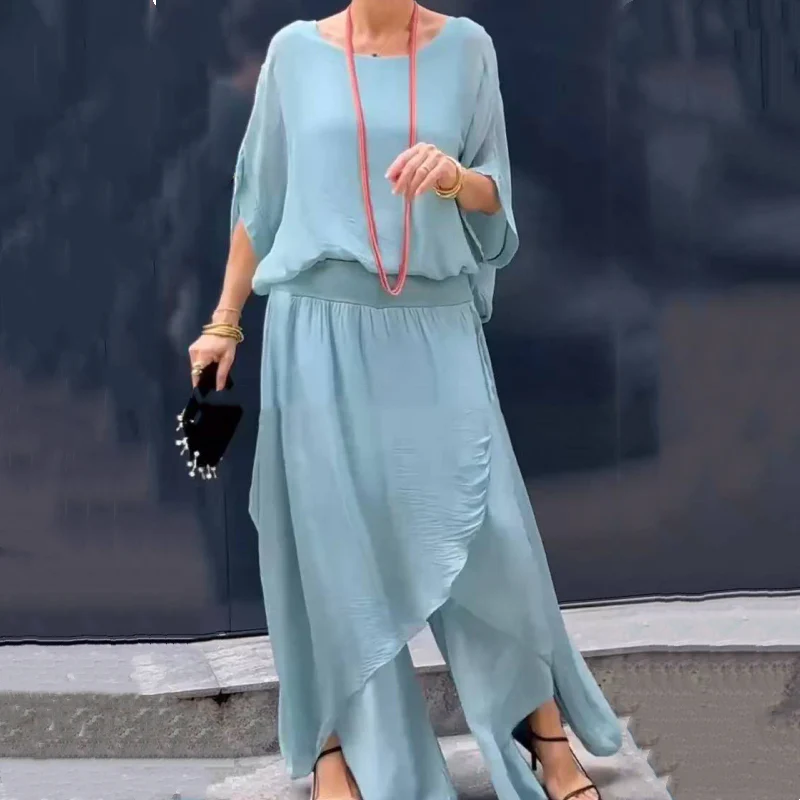🌹Spring Promotion🌹Loose Top & Slit Wide-Leg Pants Chiffon 2-Piece Set - Image 7